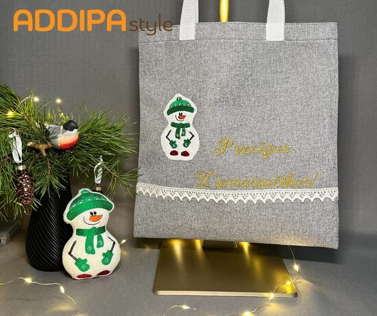 Dāvanu maisiņi "Sniegavīrs" kopā ar mīkstu mantiņu- sniegavīru 