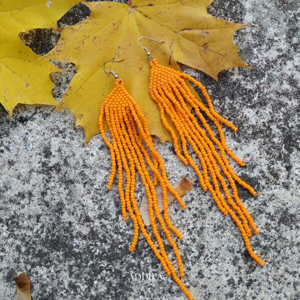 Orange long bead earrings.